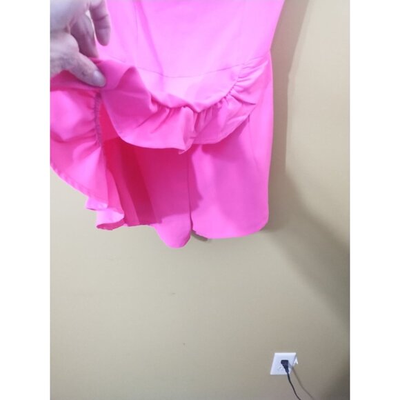 The Impeccable Pig Strapless Ruffled Hot Pink Romper M Y2K Barbie 80s - Picture 2 of 5